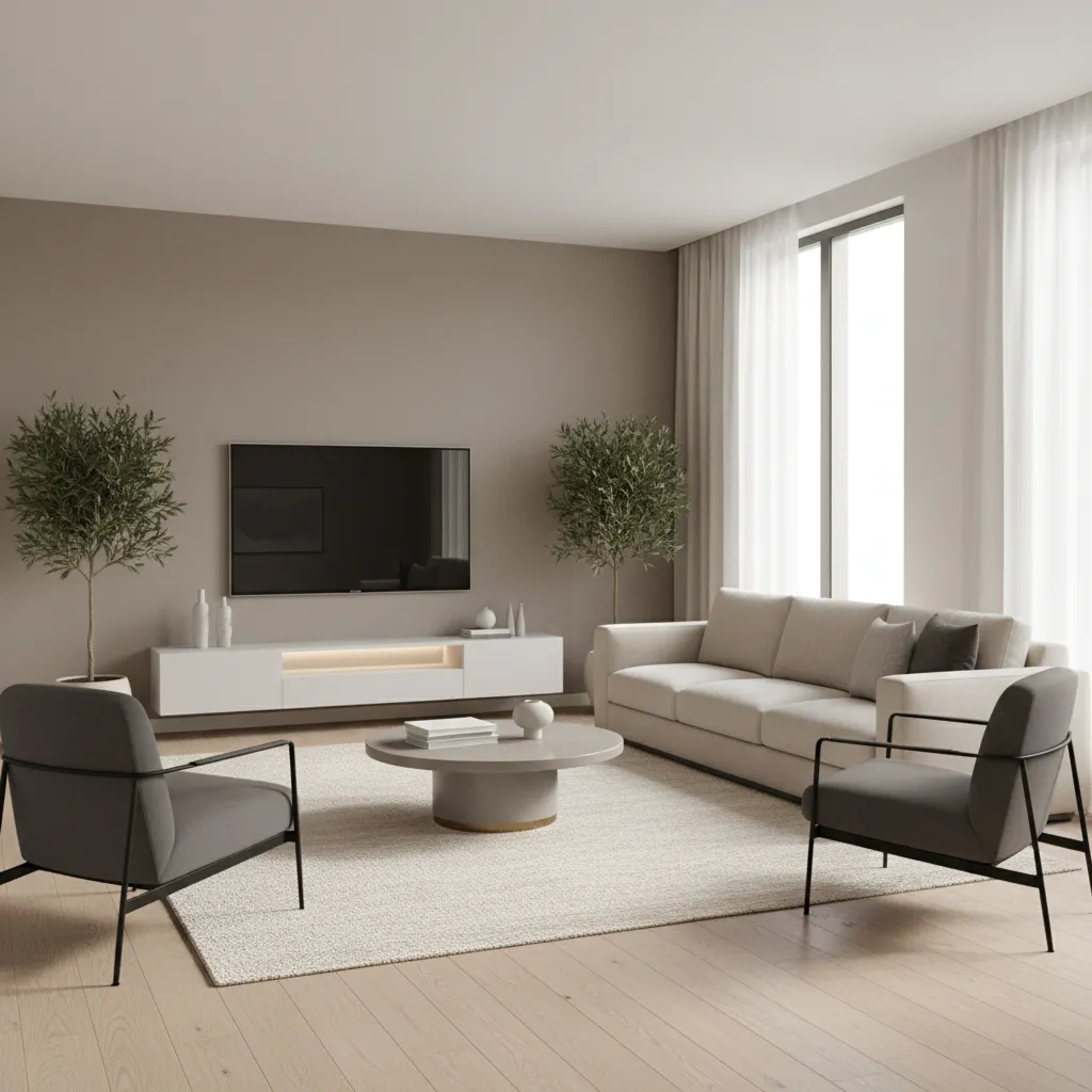 well balanced 13x16 living room furniture layout with sofa chairs and coffee table