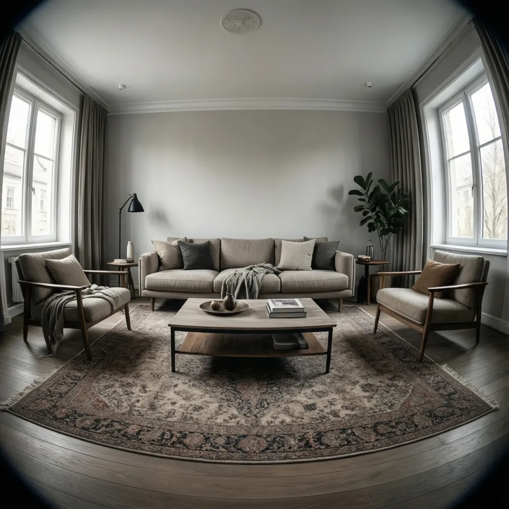 Medium sized living room staged with sofa and chairs layout