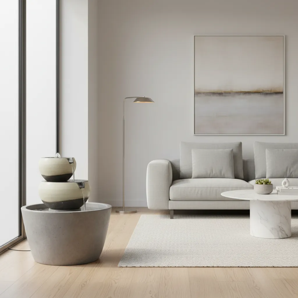 Fuente decorativa de tamaño medio en un salón moderno