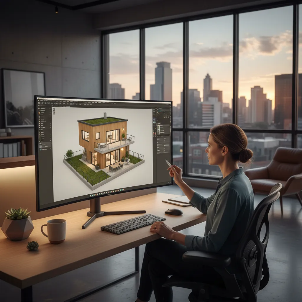 Seseorang membuat denah rumah menggunakan software desain