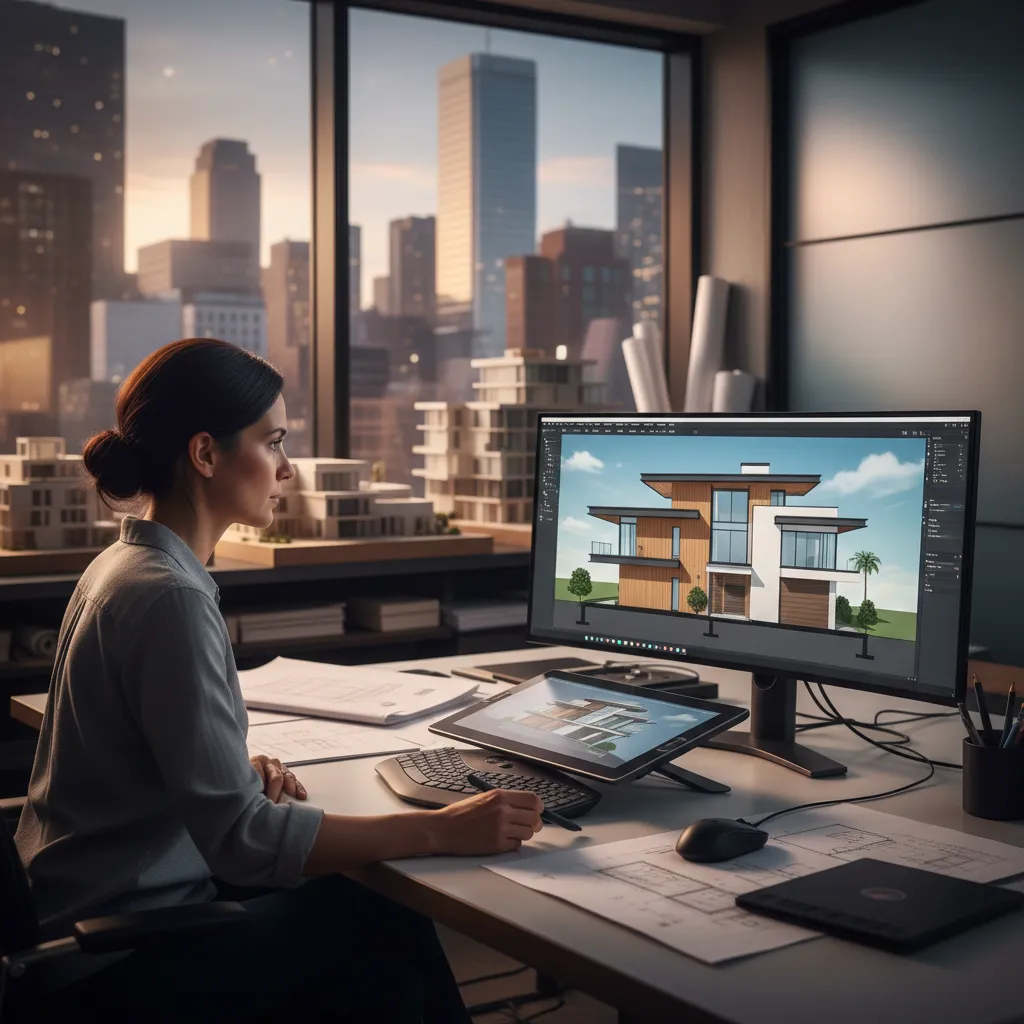 Proses membuat tampak samping rumah menggunakan model 3D