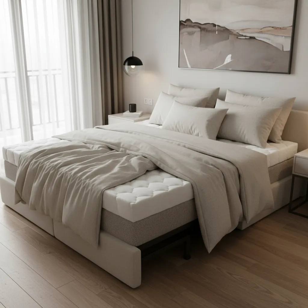 Memory foam topper placed on a sleeper sofa mattress to improve comfort