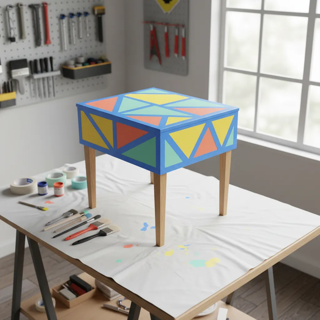 Painting geometric patterns on furniture for DIY Memphis design