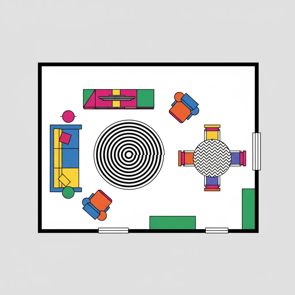 Top view layout planning for Memphis style furniture arrangement