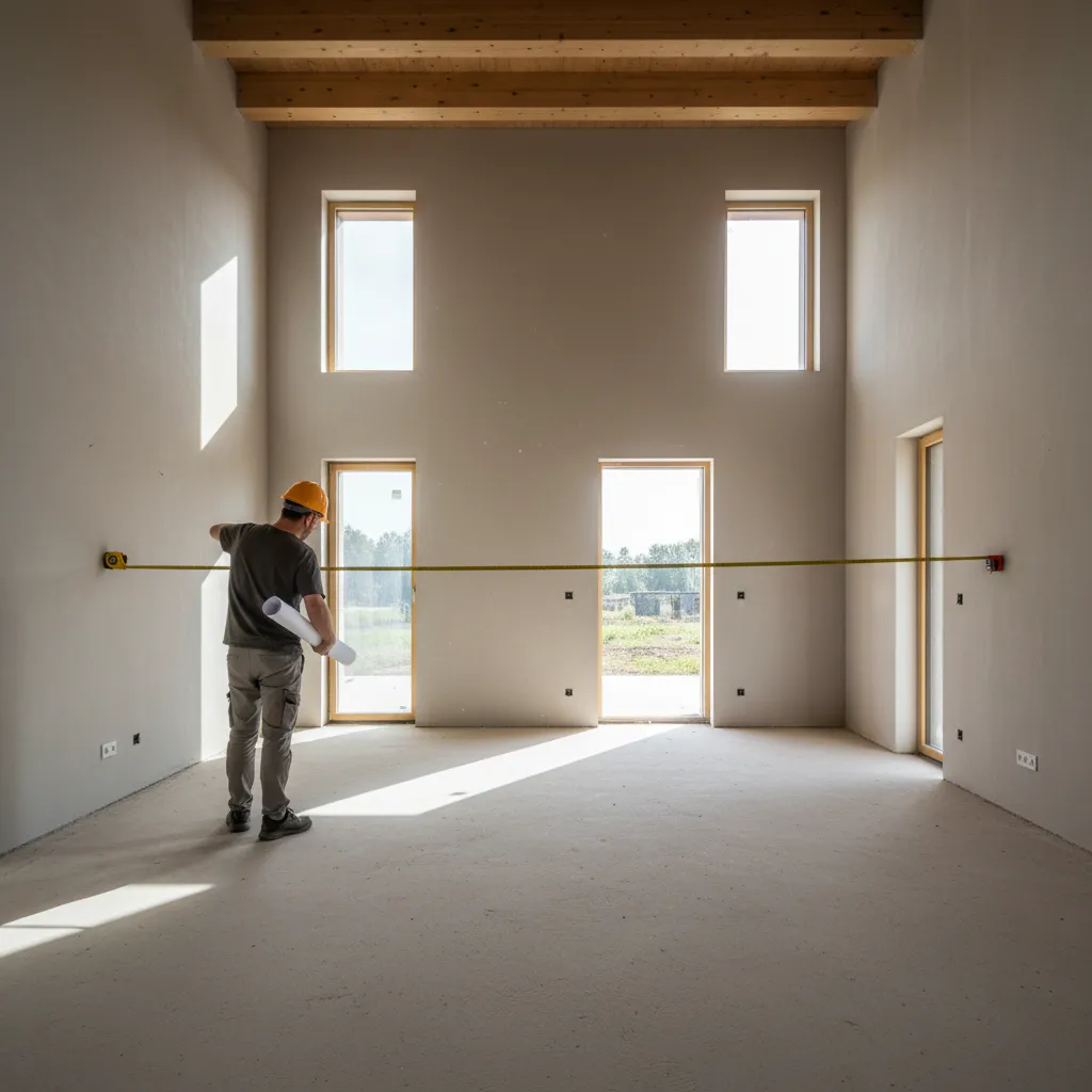 Proses mengukur ruangan sebelum membuat denah rumah