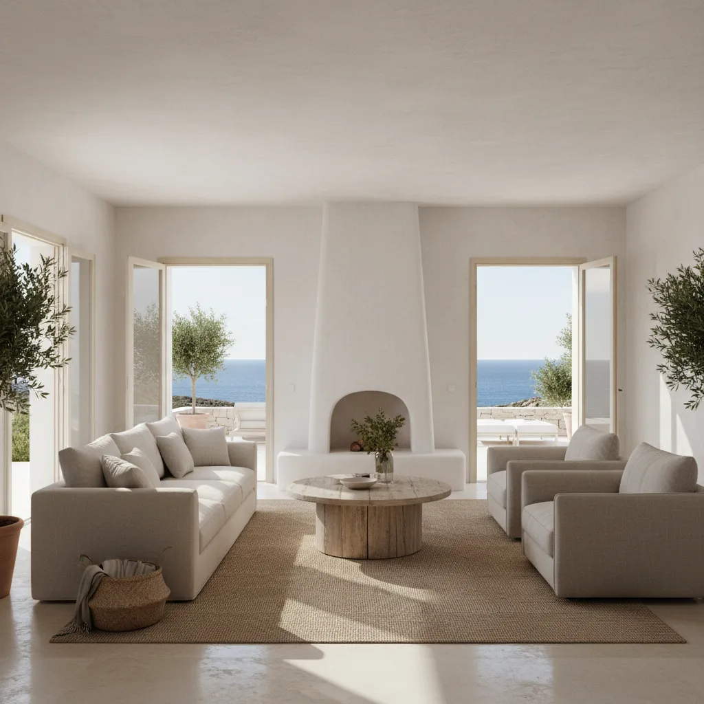 Distribución de salón en casa mediterránea de Menorca