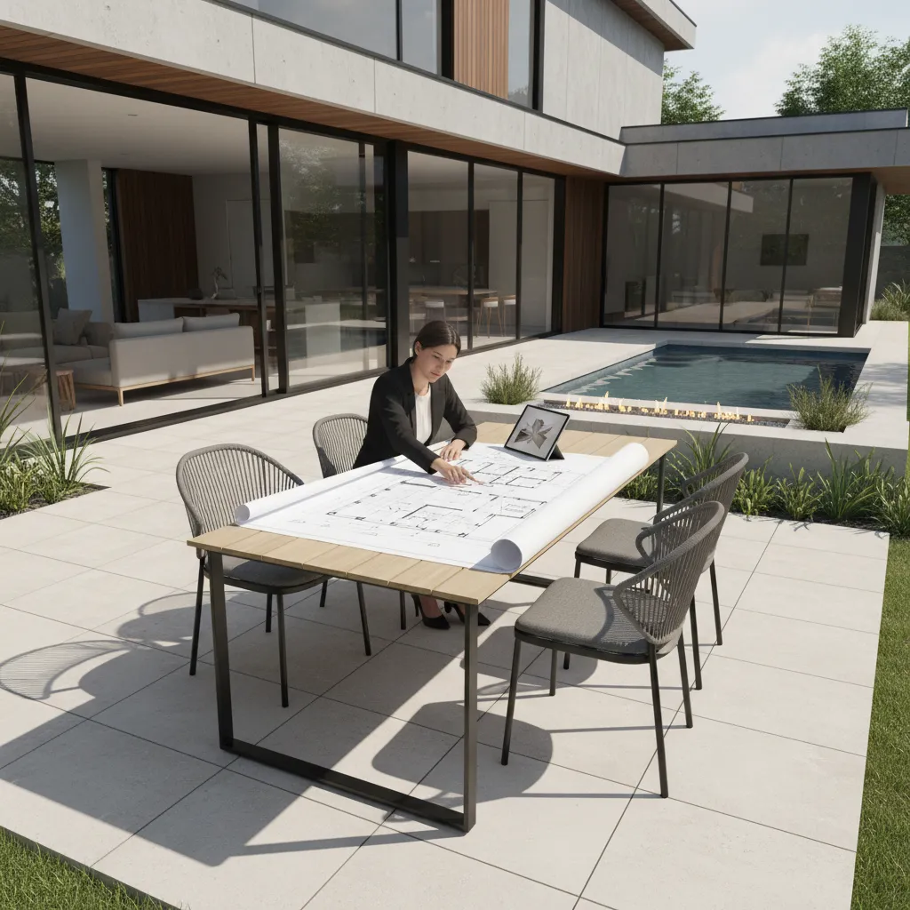 designer estimating outdoor patio area using quick square feet to square yard conversion