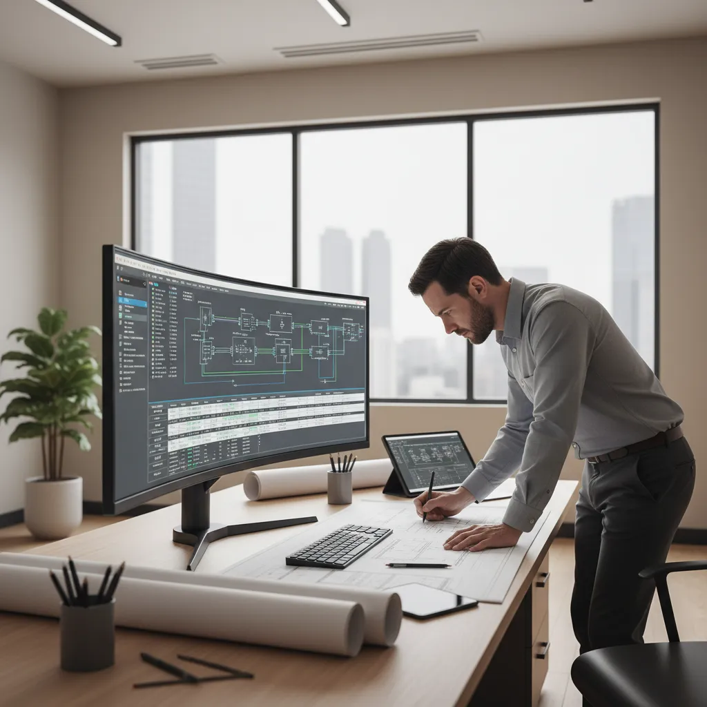 MEP engineer reviewing electrical circuits and panel schedules in professional design software
