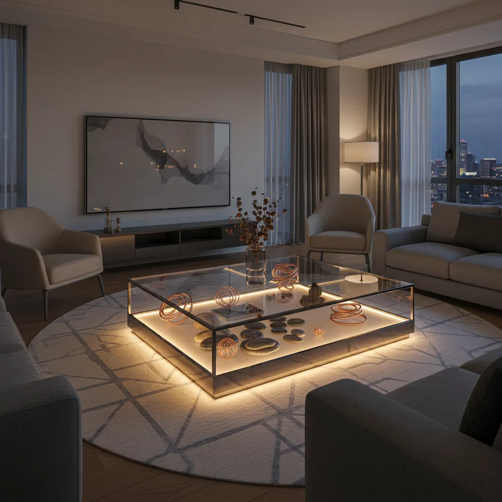 Mesa de cristal con iluminación LED interior