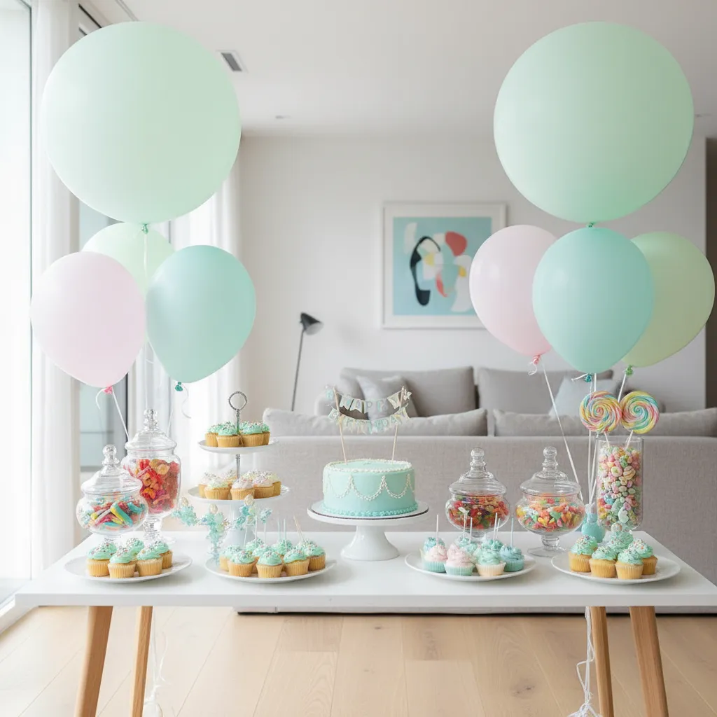Mesa de dulces organizada para fiesta infantil en casa