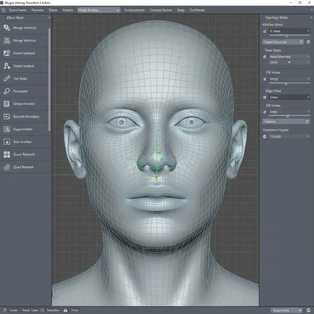 3D artist cleaning mesh topology and removing unnecessary vertices