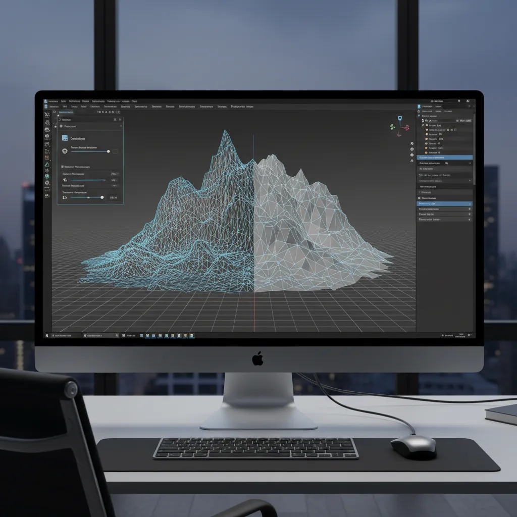 visualization of mesh decimation reducing polygon count on a 3D model