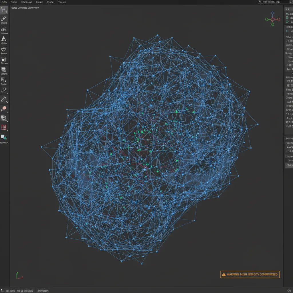 Broken wireframe mesh showing corrupted geometry and missing faces