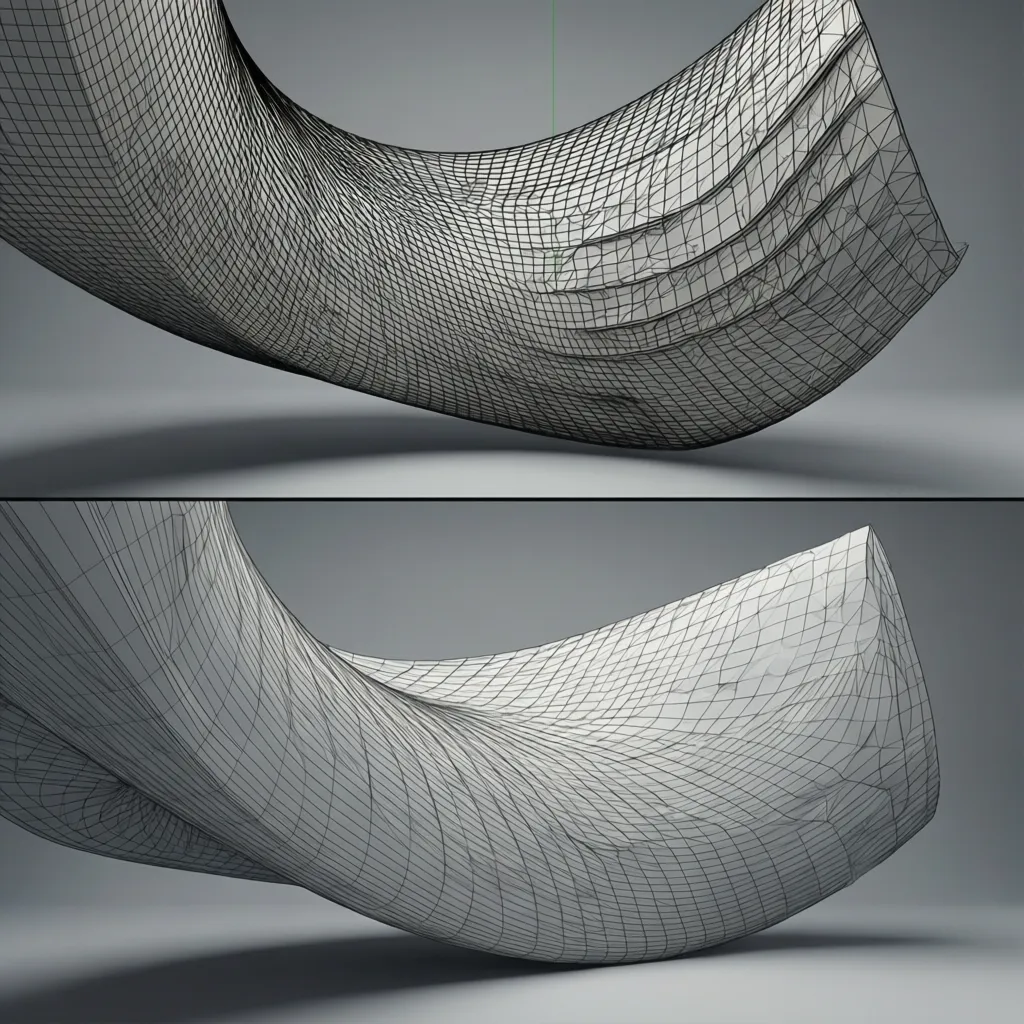 3D model demonstrating curvature loss after aggressive mesh simplification