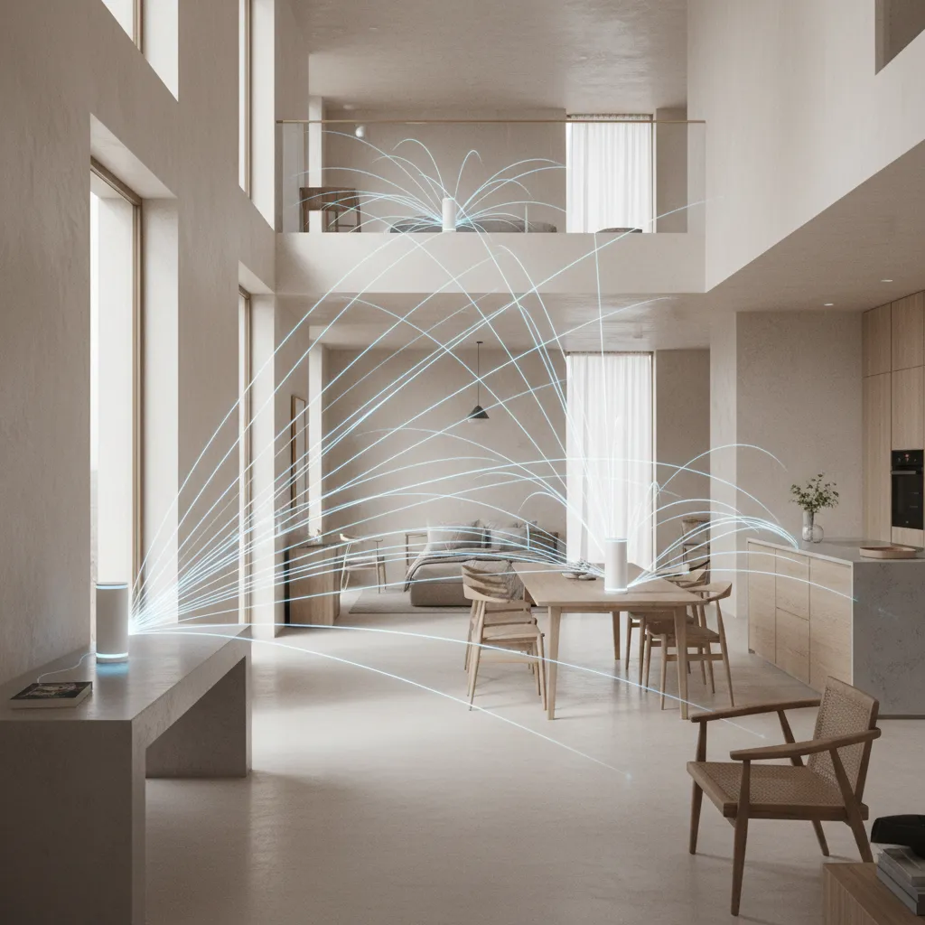 Sistema WiFi mesh distribuido en varias habitaciones de una casa