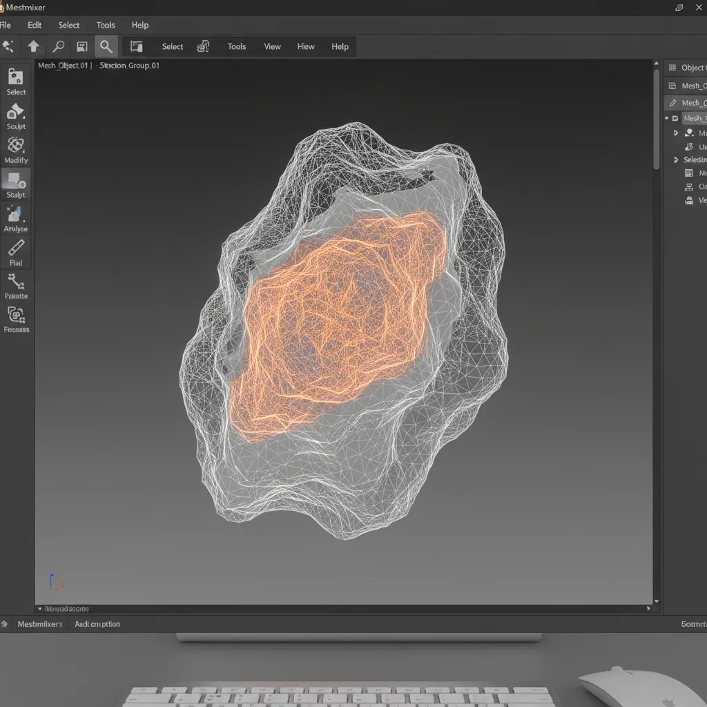 Meshmixer selection tool highlighting part of mesh before deletion
