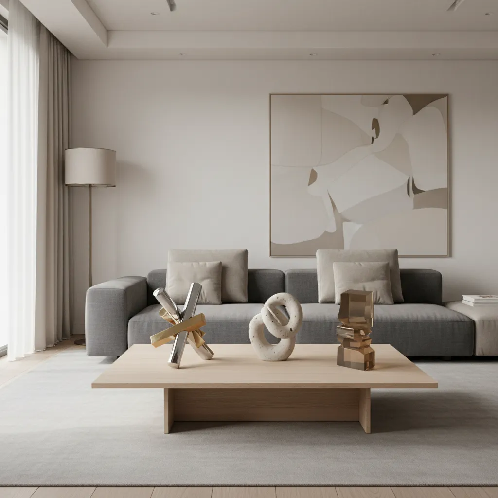 comparison of metal ceramic and resin decorative statues on coffee table