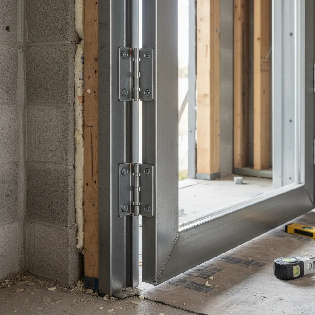 Detalle de estructura e instalación de puerta metálica residencial