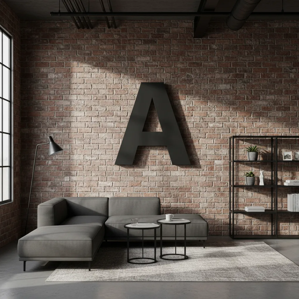 black metal wall letter decor in a modern industrial loft