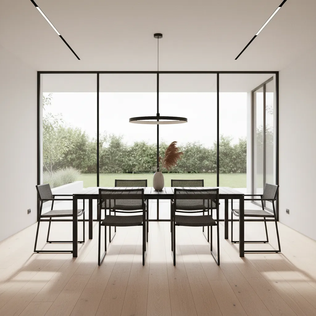 Powder coated metal patio dining set used indoors