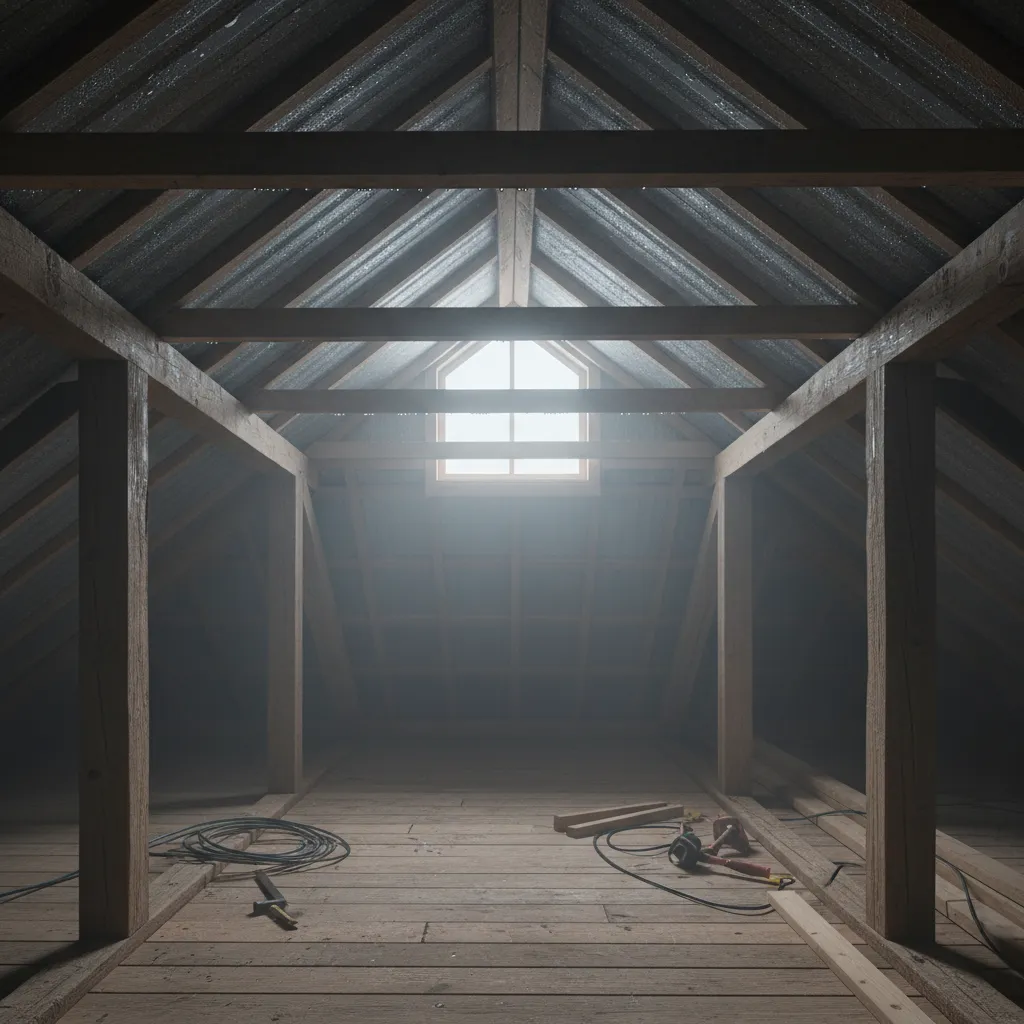 water droplets forming on the underside of a metal roof in an attic