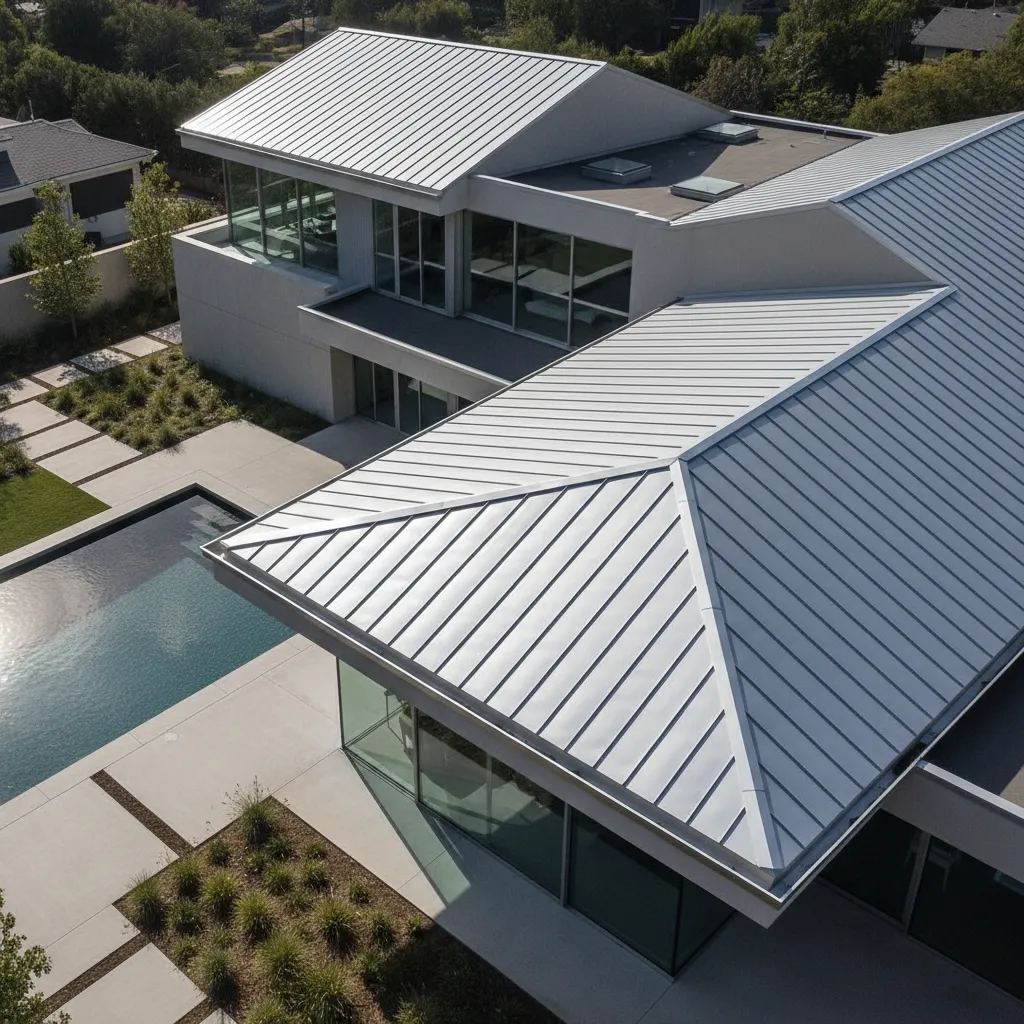 Modern house with standing seam metal roofing