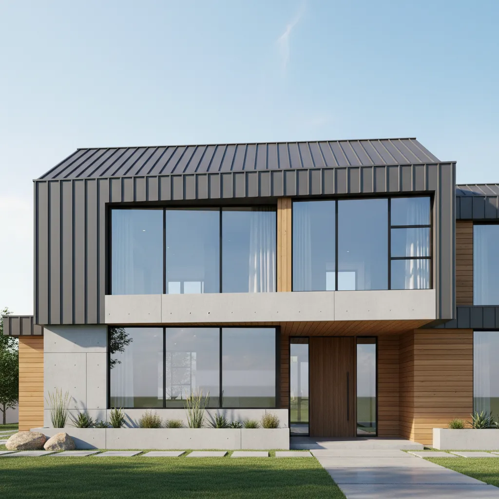 Modern house with standing seam metal roof
