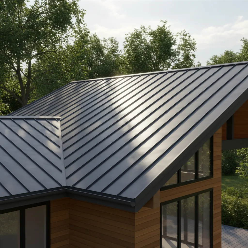 example of oil canning effect on standing seam metal roof panels