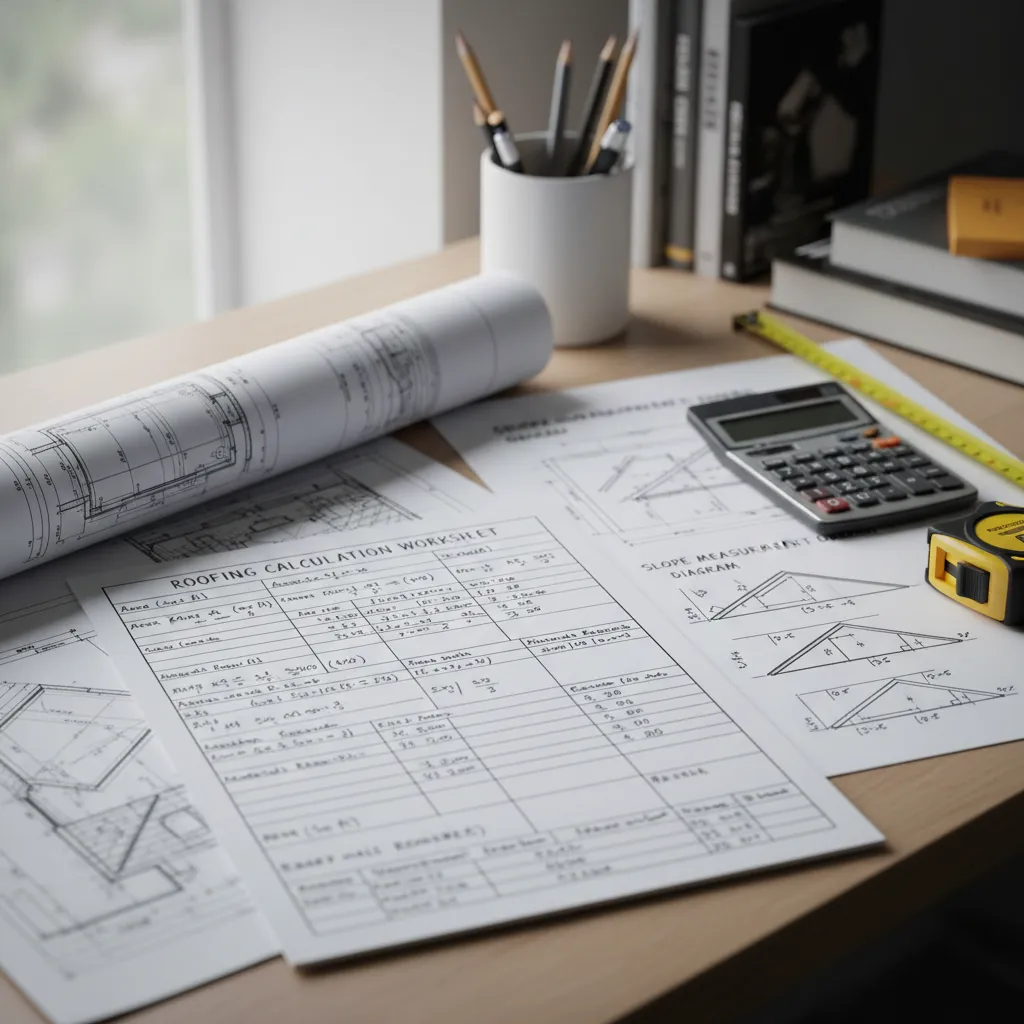 Roof slope measurement and panel calculation worksheet for metal roofing