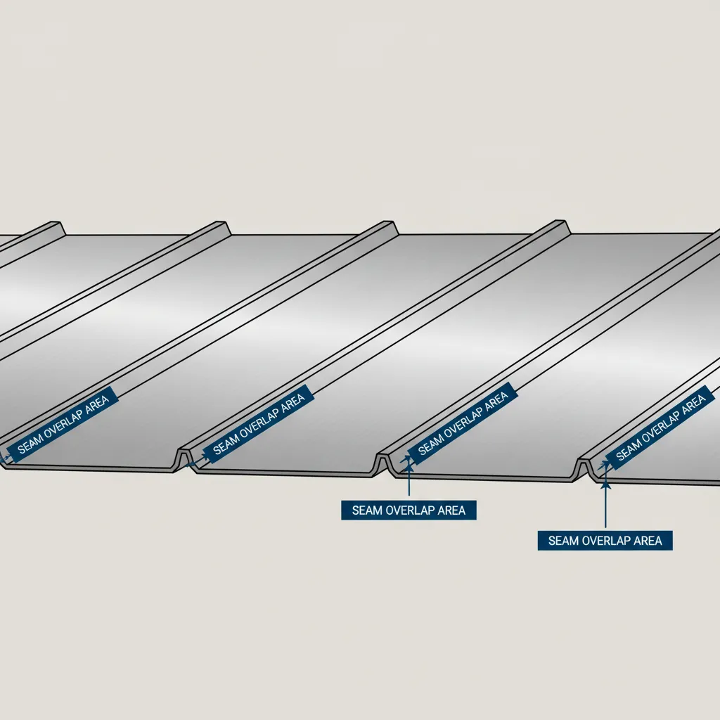 Diagram showing metal panel overlap and effective coverage width