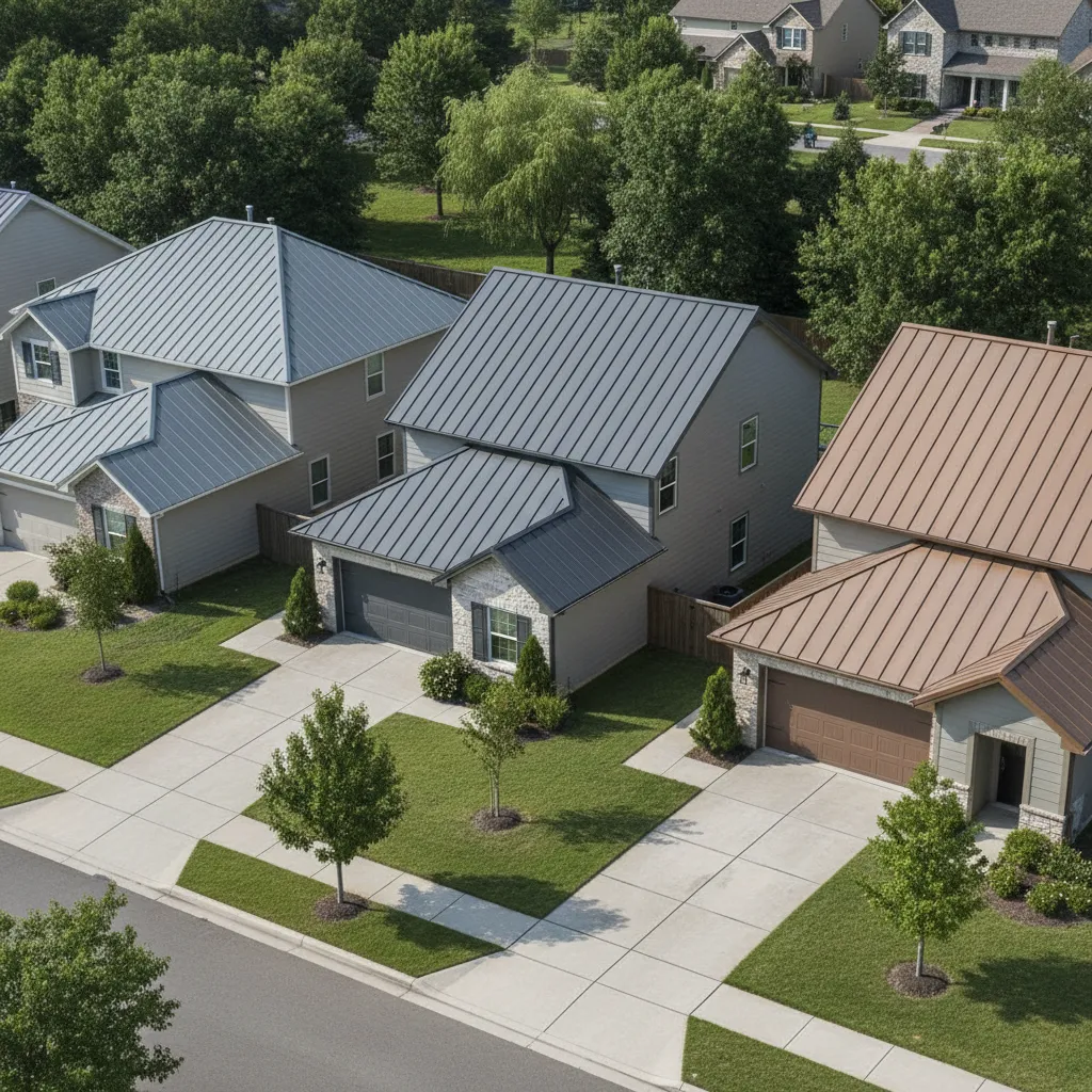 Overview of different metal roofing panel types installed on residential roofs