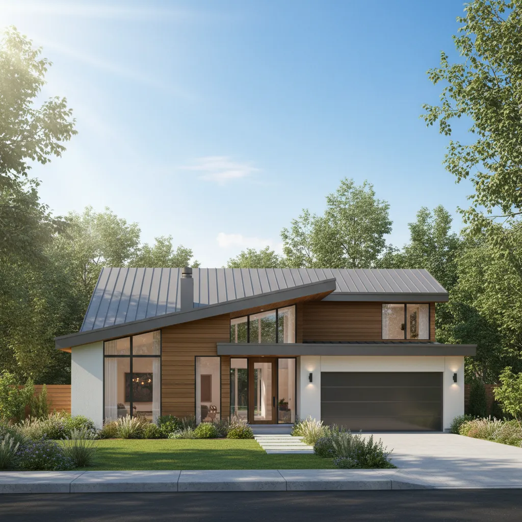 standing seam metal roof installed on modern residential house