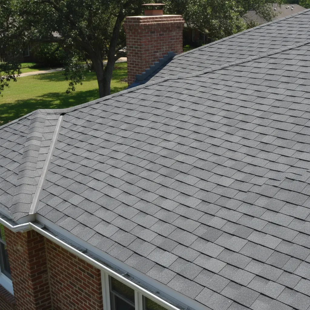close view of metal shingle roofing pattern on residential home