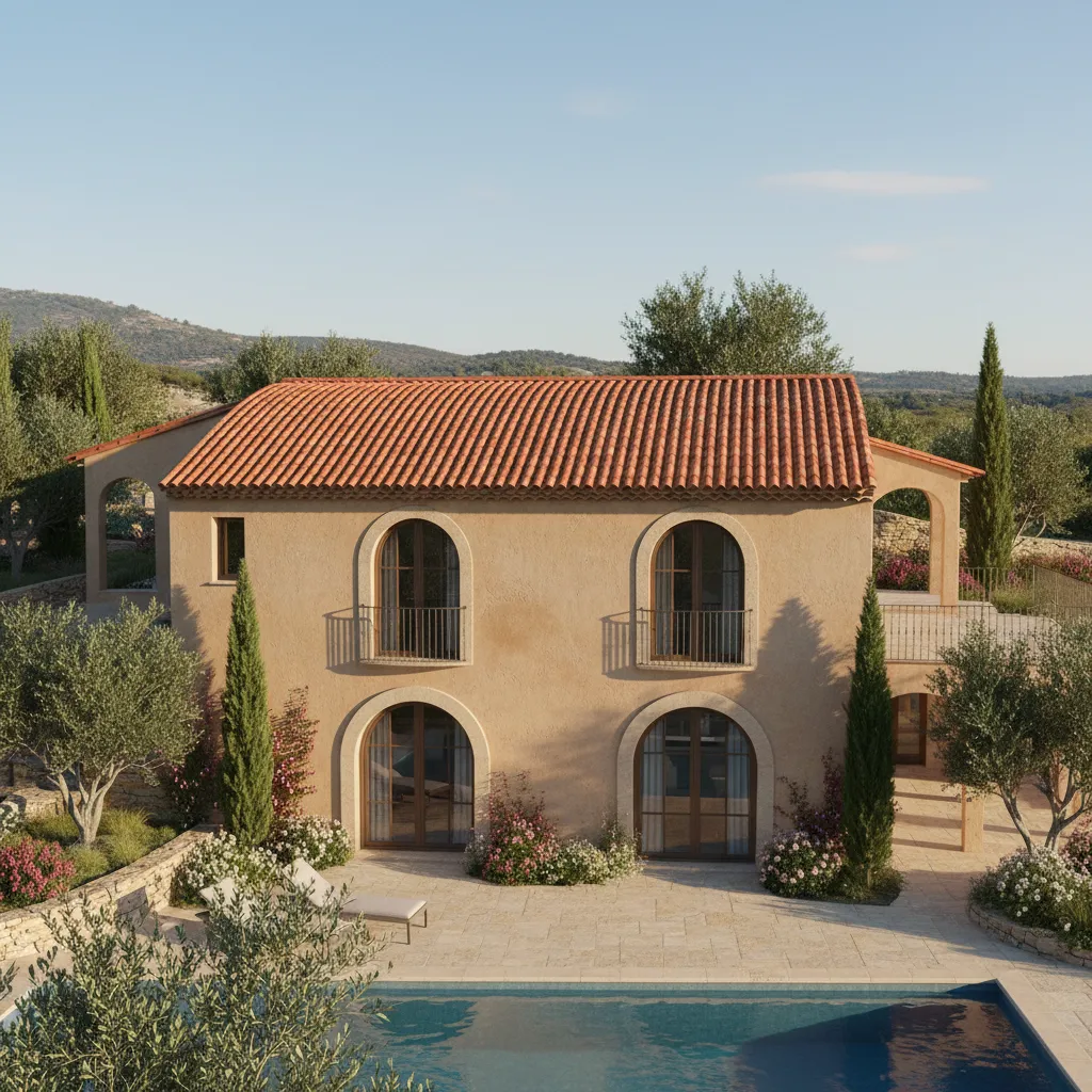 Mediterranean style house with metal tile roof