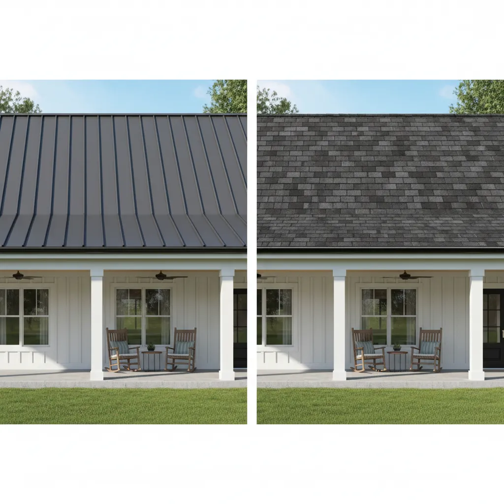 Comparison of metal roofing and asphalt shingles on porch roofs