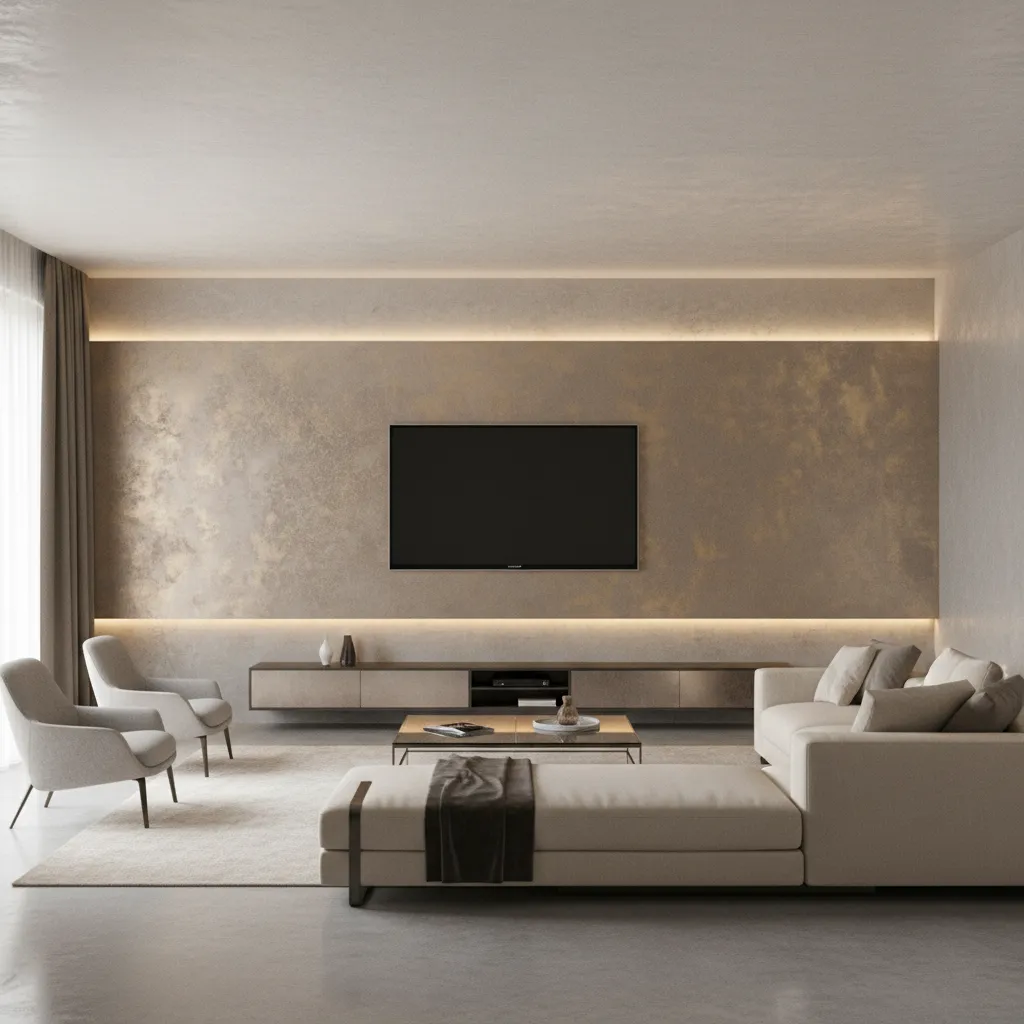 Metallic textured TV wall in a contemporary living room