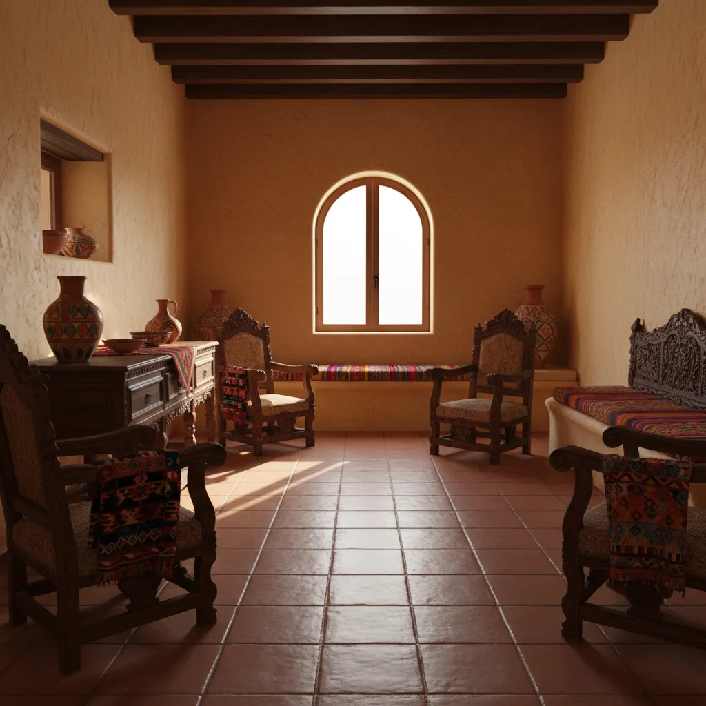 Mexican style living room showing open central layout for energy flow