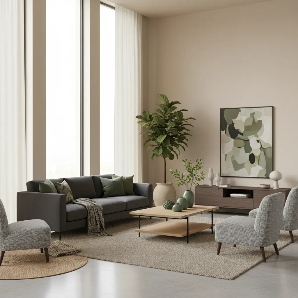 Salón con mezcla equilibrada de tonos fríos y cálidos