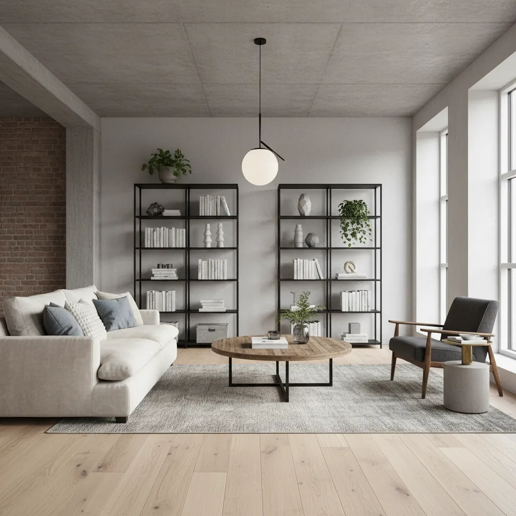 Salón que mezcla estilo escandinavo con toques industriales