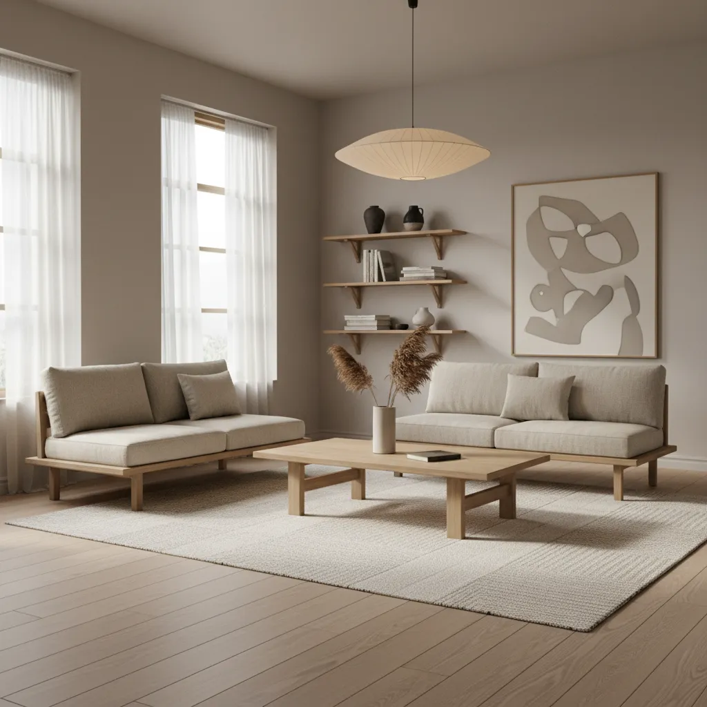 Interior moderno que mezcla estilo japandi y minimalista