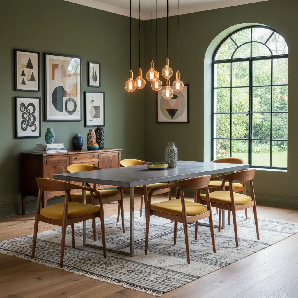 Combinación de muebles modernos y vintage en un comedor