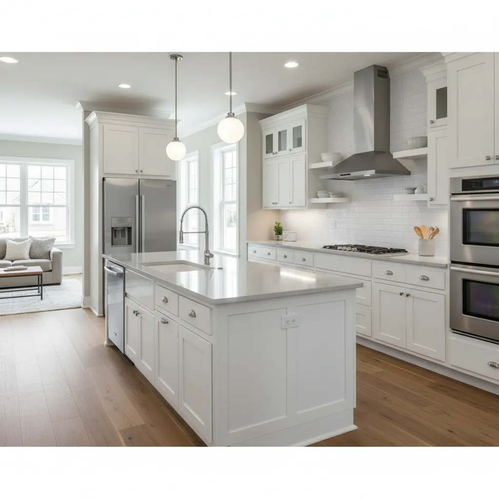 Typical Michigan home kitchen renovation with island and modern cabinetry