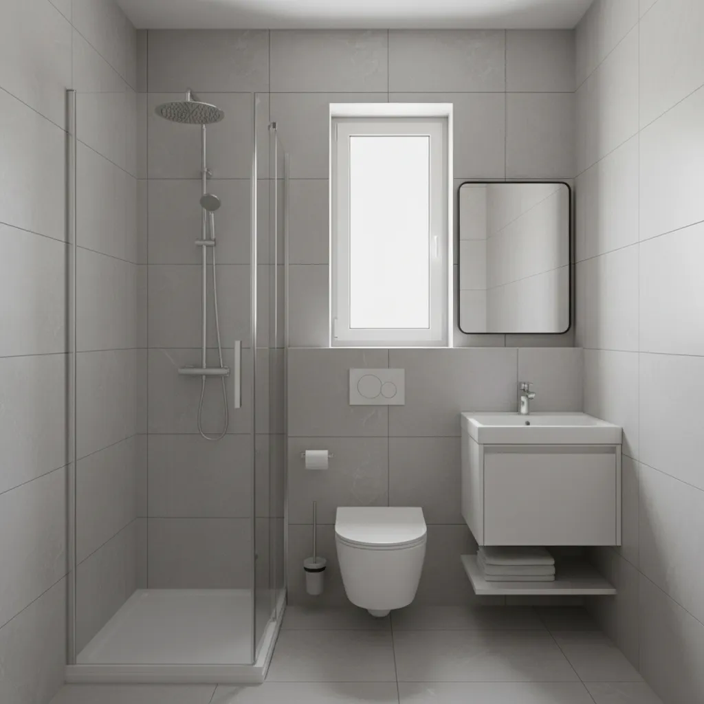 Small micro apartment bathroom with 7x4 layout including shower toilet and compact sink
