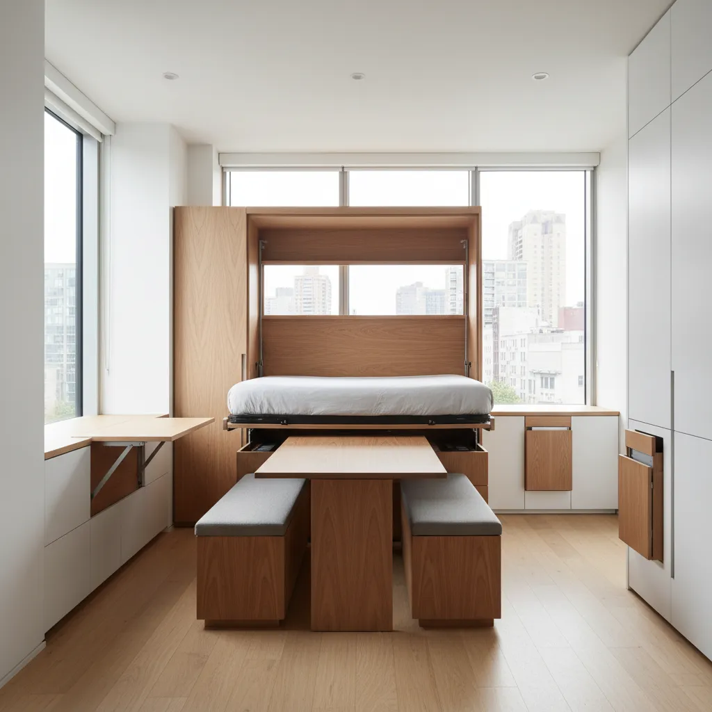 Microapartamento con diseño interior inteligente y multifuncional