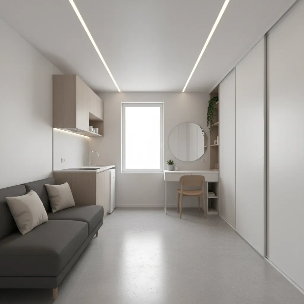 Small studio apartment showing open center circulation path
