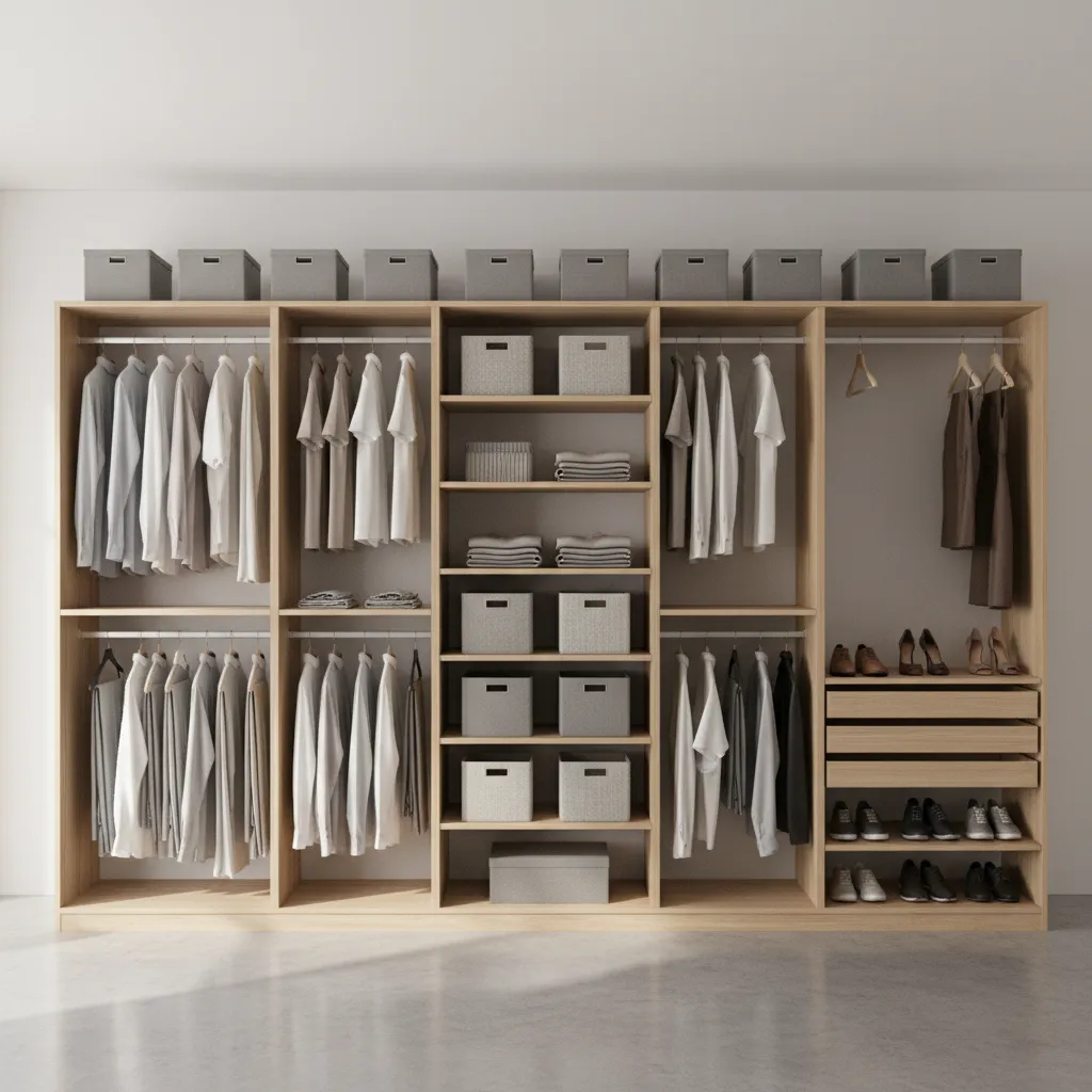 3x3 closet layout planning diagram showing vertical columns