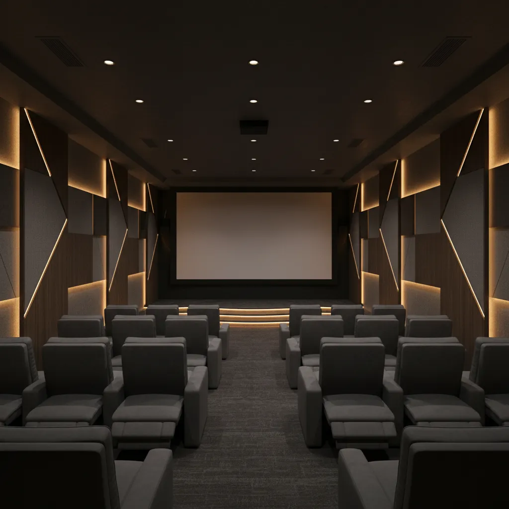 small multiplex cinema auditorium with intimate seating and screen