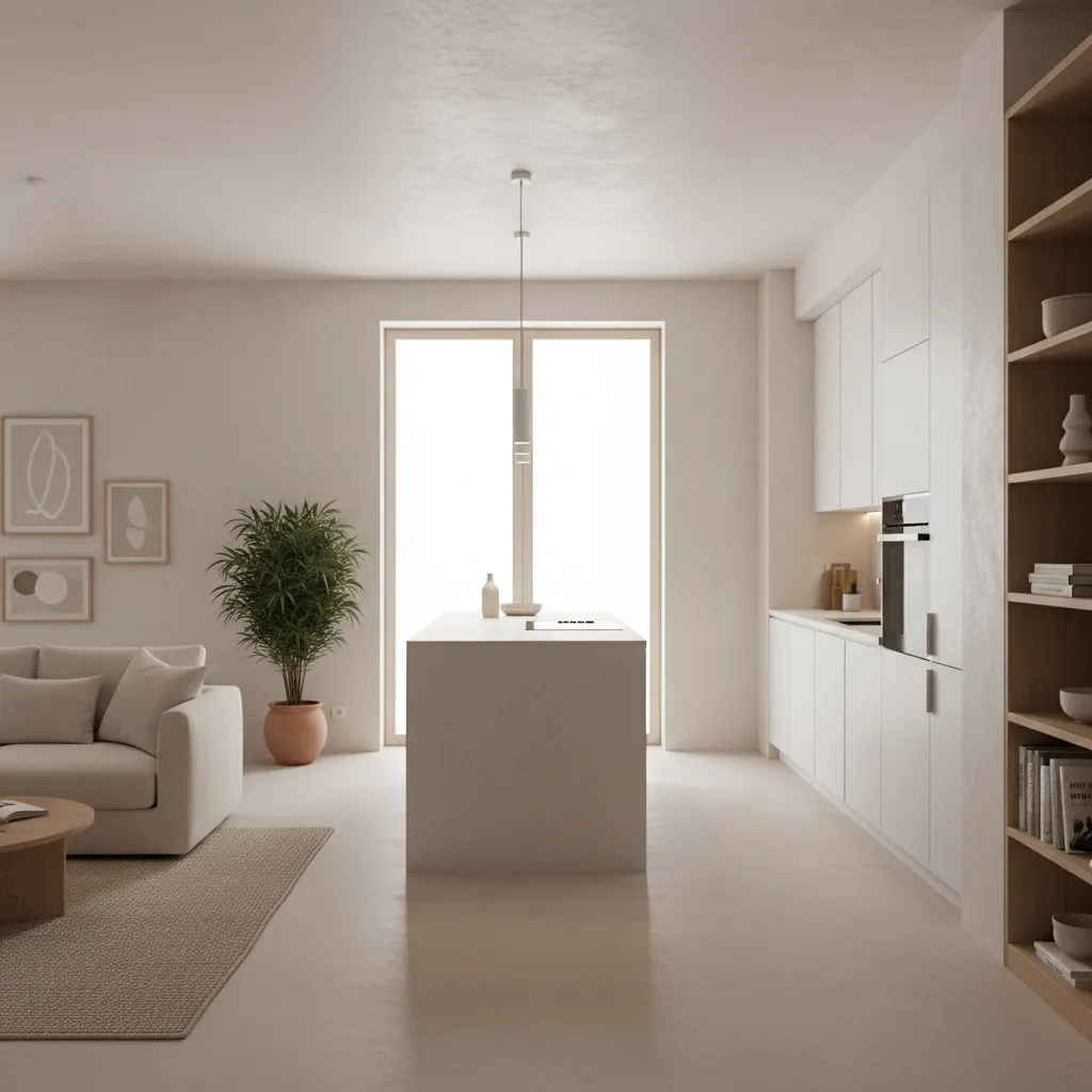 Apartamento moderno con suelo continuo de microcemento