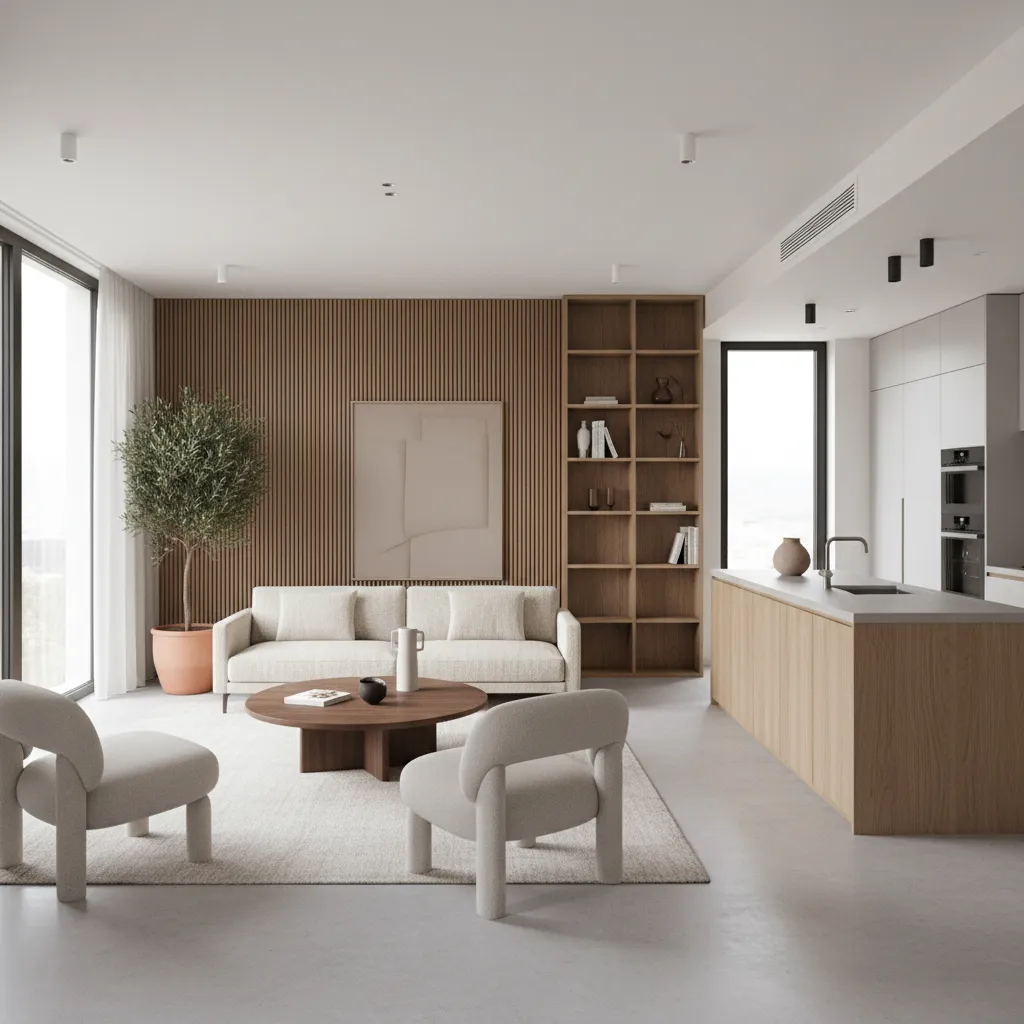 Interior moderno con suelo de microcemento gris claro