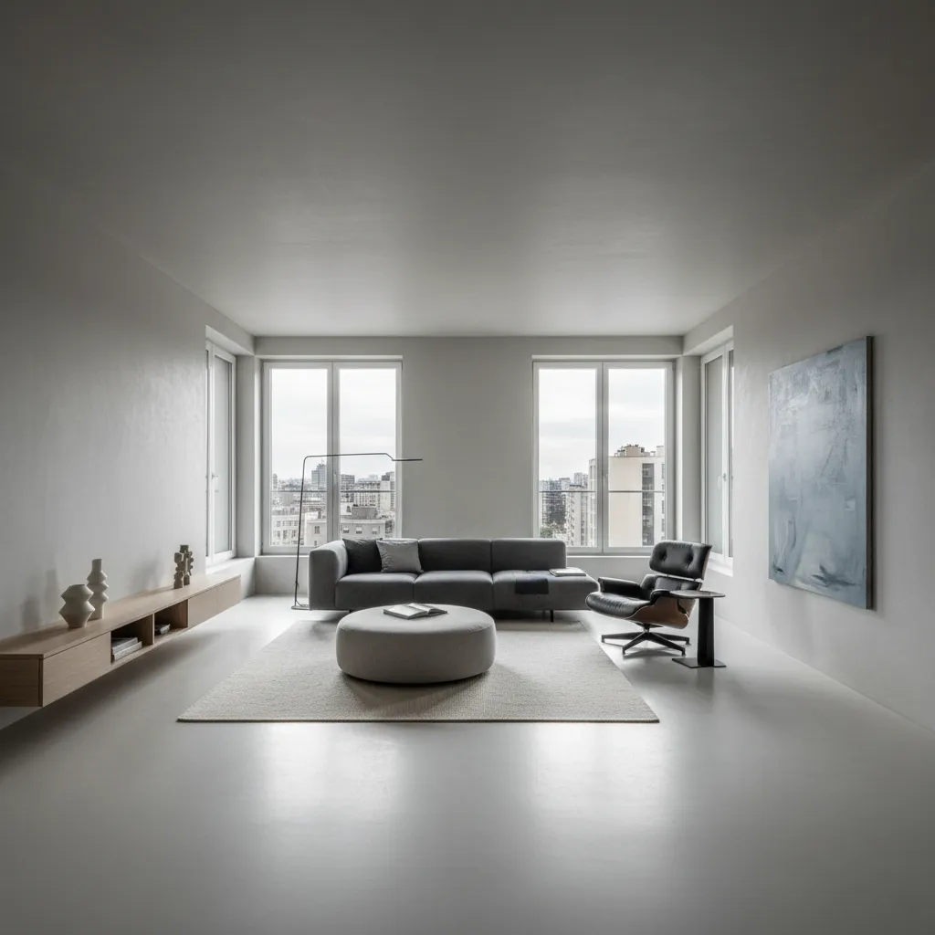 Interior moderno con suelo y paredes de microcemento